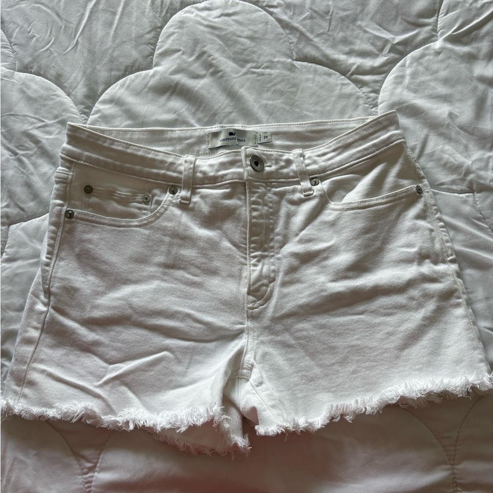 Vineyard Vines White Denim Frayed Hem Shorts